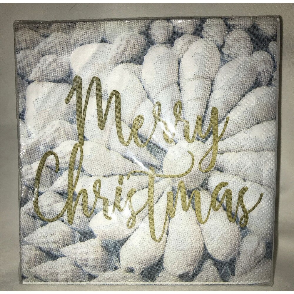 Beverage Cocktail Napkins MERRY CHRISTMAS Conch Sea Shells 3ply Square 40ct